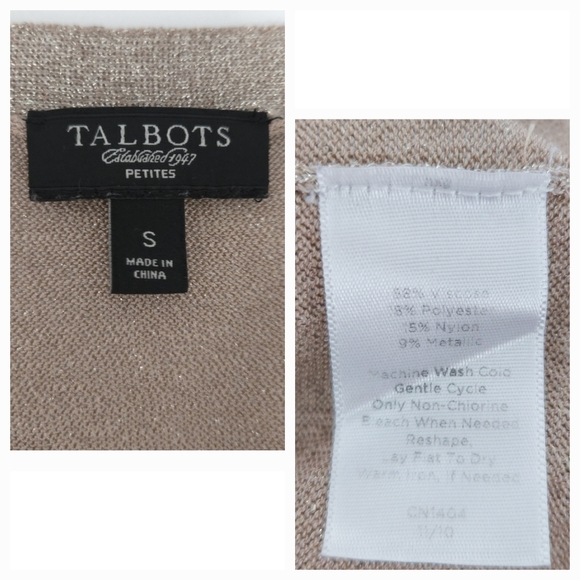 Talbots Metallic Gold Cardigan Sweater- Petite Small, PS - Picture 5 of 5